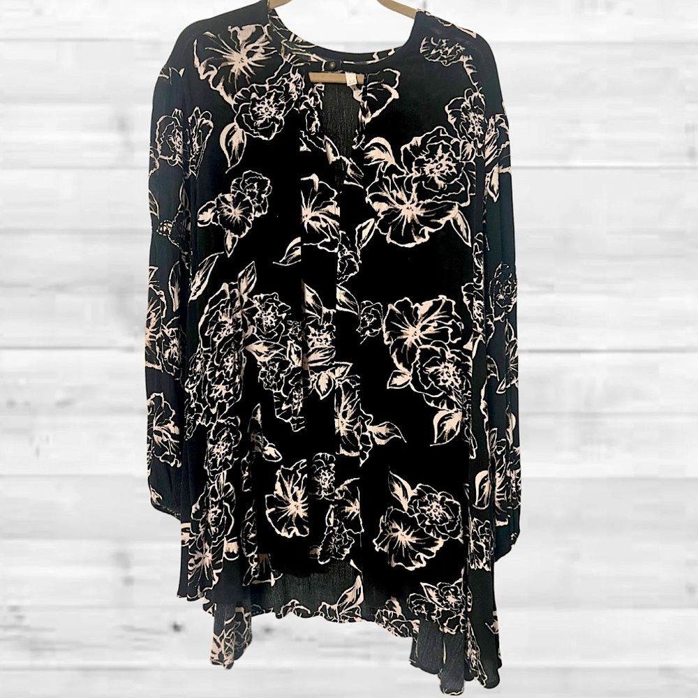 Free People Black Tunic Dress with White Floral Print - Picture 2 of 9